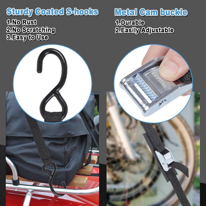EXVITAL Tie Down Straps with Hook Cam Buckle Straps 1" x 8’ 1200lbs Break Strenght with Extra Soft Loops for Motorcycle, Kayak, ATVs, Dirt Bike, Truck, Car Black 2 Pack - Image 2